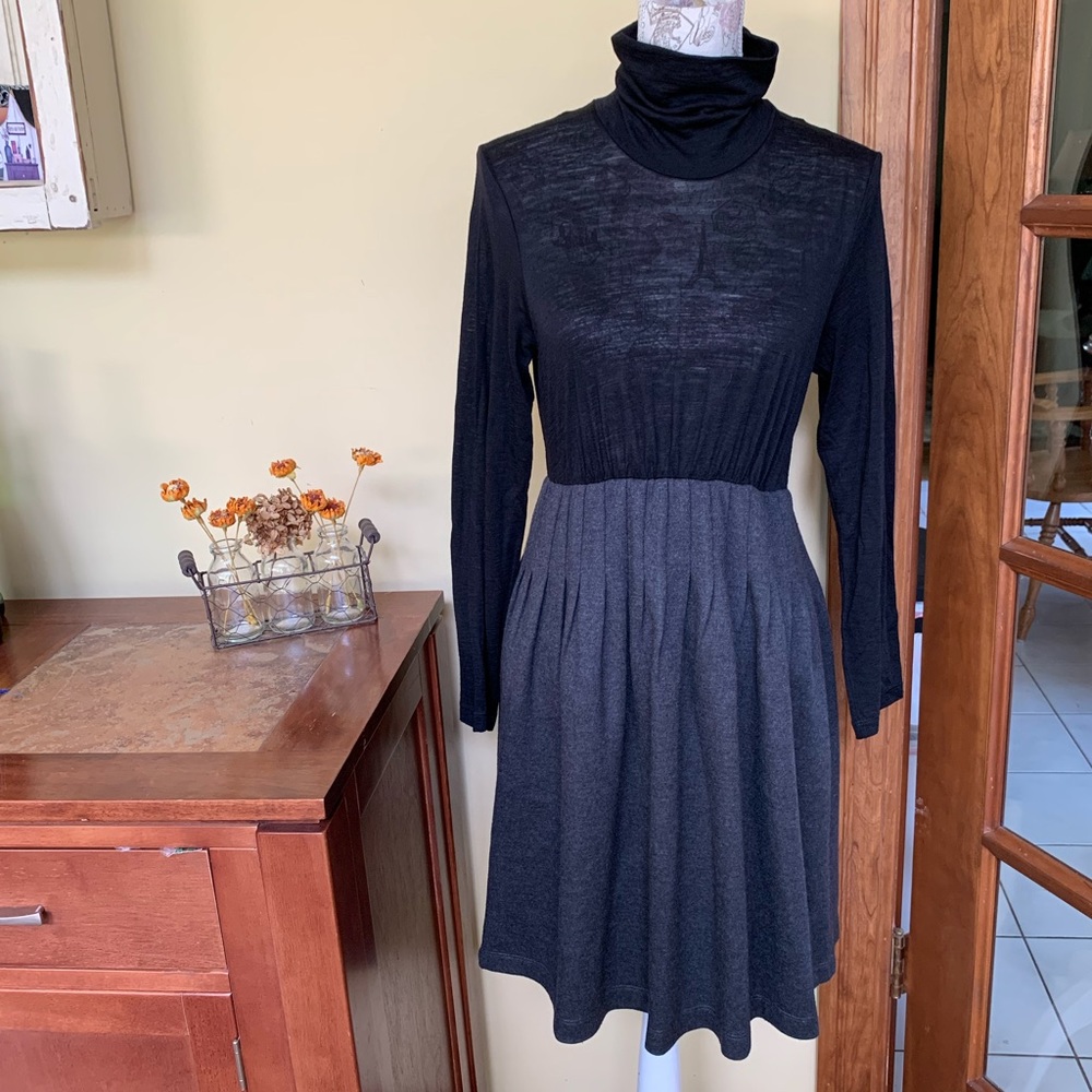 Theory Black Long Sleeve Turtleneck Wool Dress